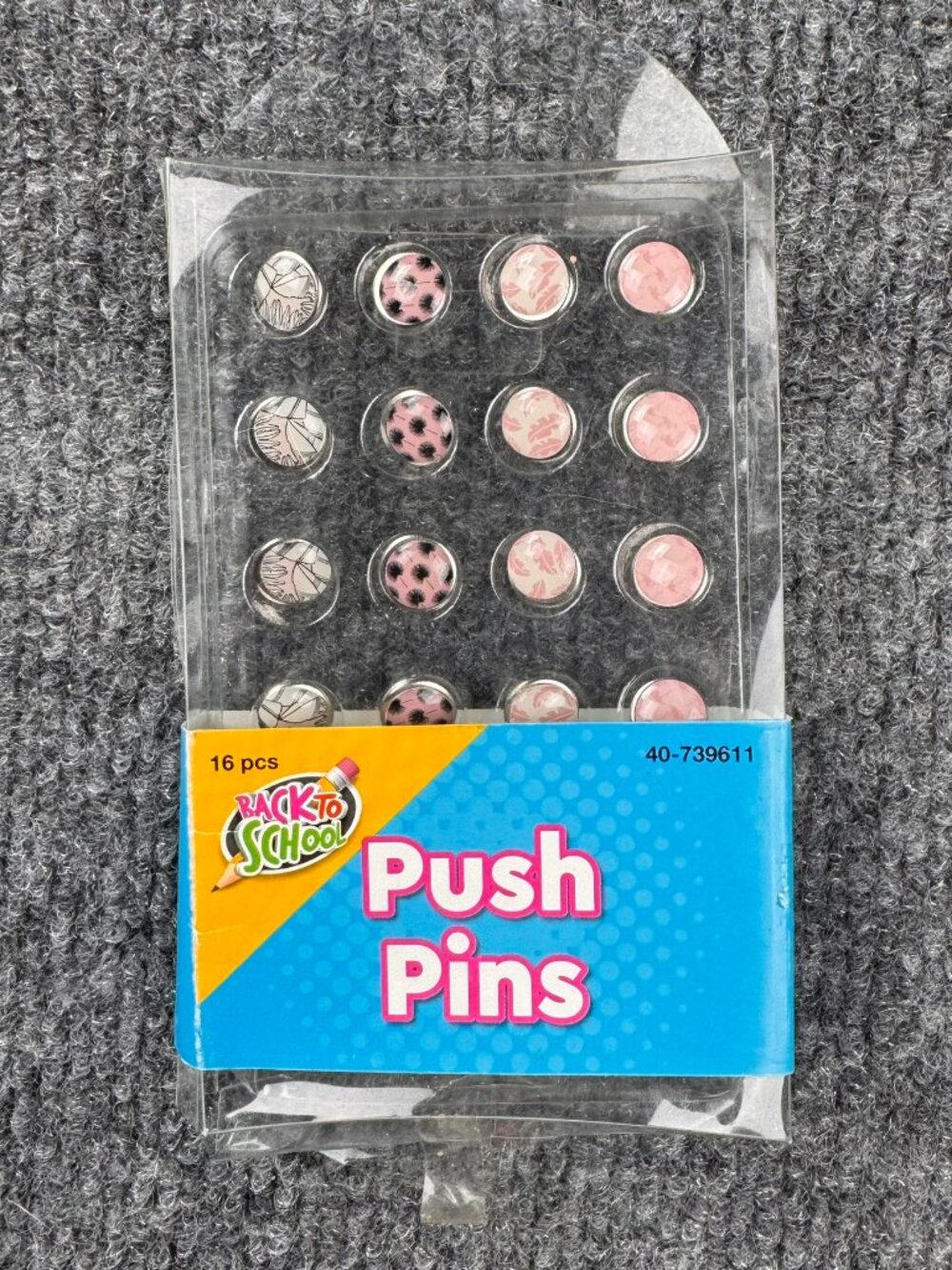 16 Pc Decorative Push Pins Pink Rose Floral Back to School Momentum